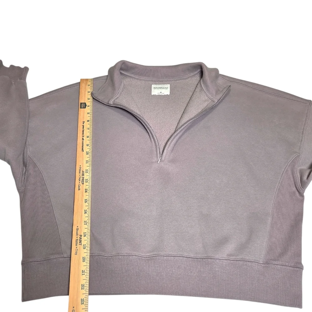Abercrombie Sunday Half Zip Neutral Sweatshirt Taupe Gray Oversized A&F Max XL - Picture 9 of 13